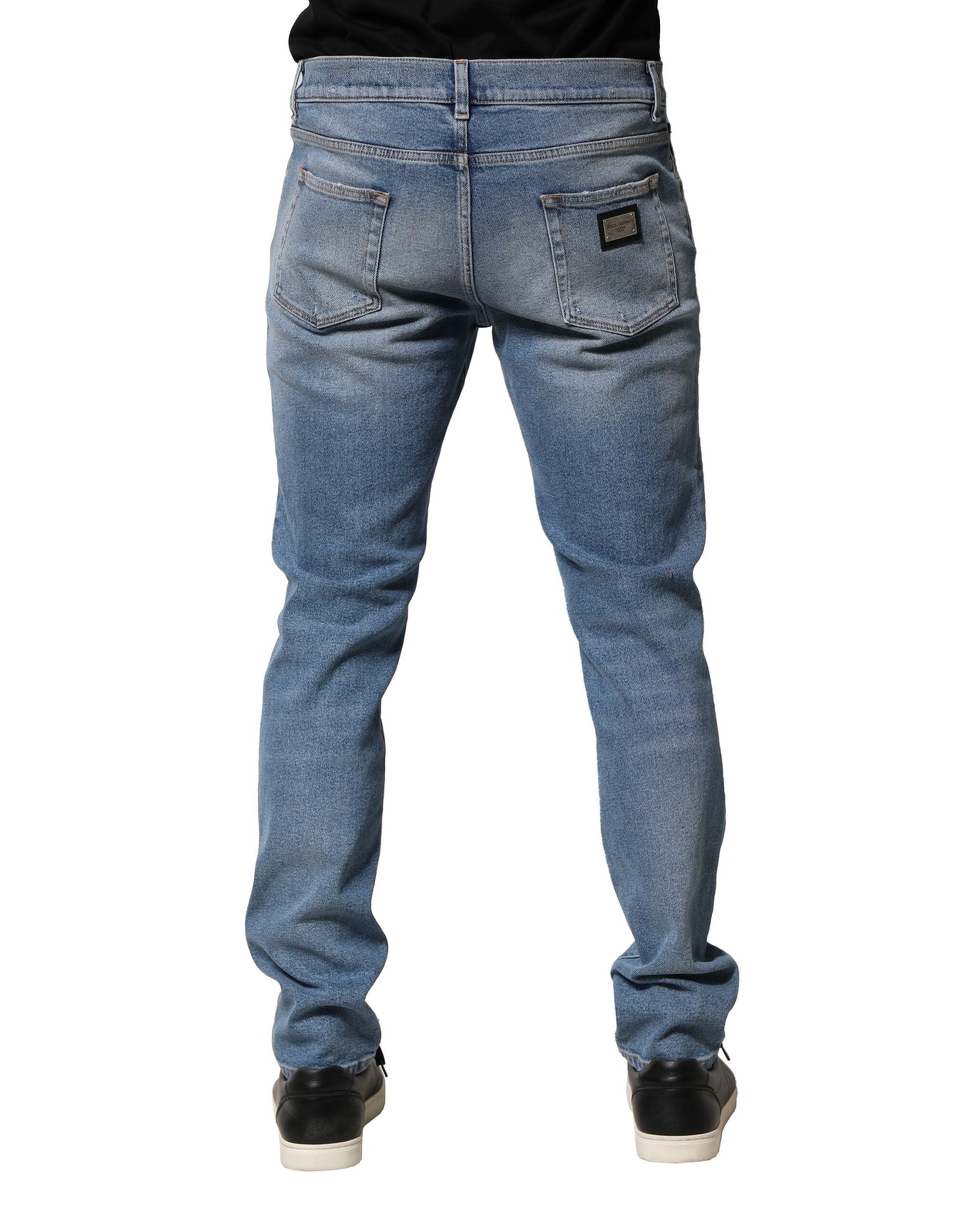 Blue Distressed Cotton Slim Men Denim Jeans