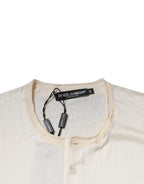 Off White Silk Henley Short Sleeves T-Shirt