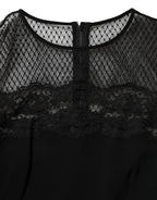 Black Floral Lace Trim Sheath A-line Dress