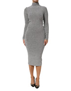 Gray Nylon Bodycon Sheath Long Sleeves Dress
