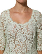 Mint Green Floral Lace Trim Midi Dress