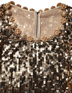 Gold Sequined Nylon A-line Sheath Mini Dress