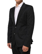 Black Cotton 2 Buttons Suit Jacket Blazer
