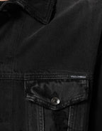 Black Cotton Stretch Denim Blouson Jacket