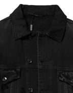 Black Cotton Stretch Denim Blouson Jacket