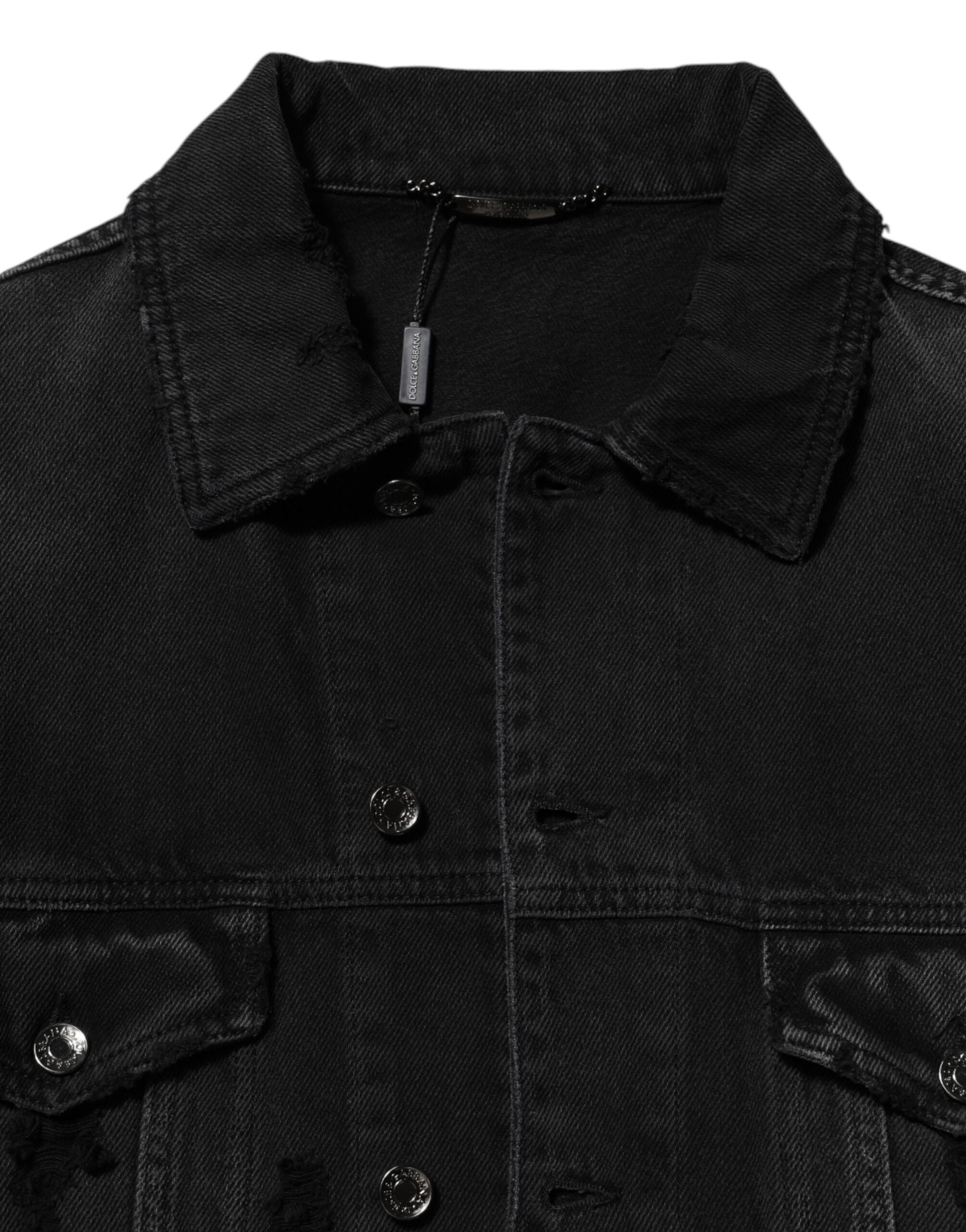 Black Cotton Stretch Denim Blouson Jacket