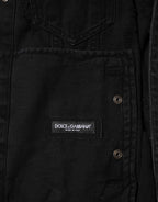 Black Cotton Stretch Denim Blouson Jacket