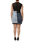 Blue Nylon Patchwork Denim Sheath Mini Dress
