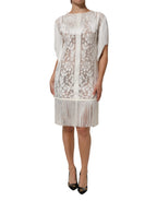 White Floral Lace Fringe Knee Length Dress