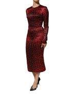 Red Leopard Sheath Long Sleeves Dress