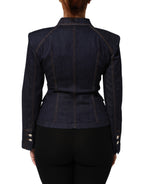 Dark Blue Cotton Collared Denim Coat Jacket