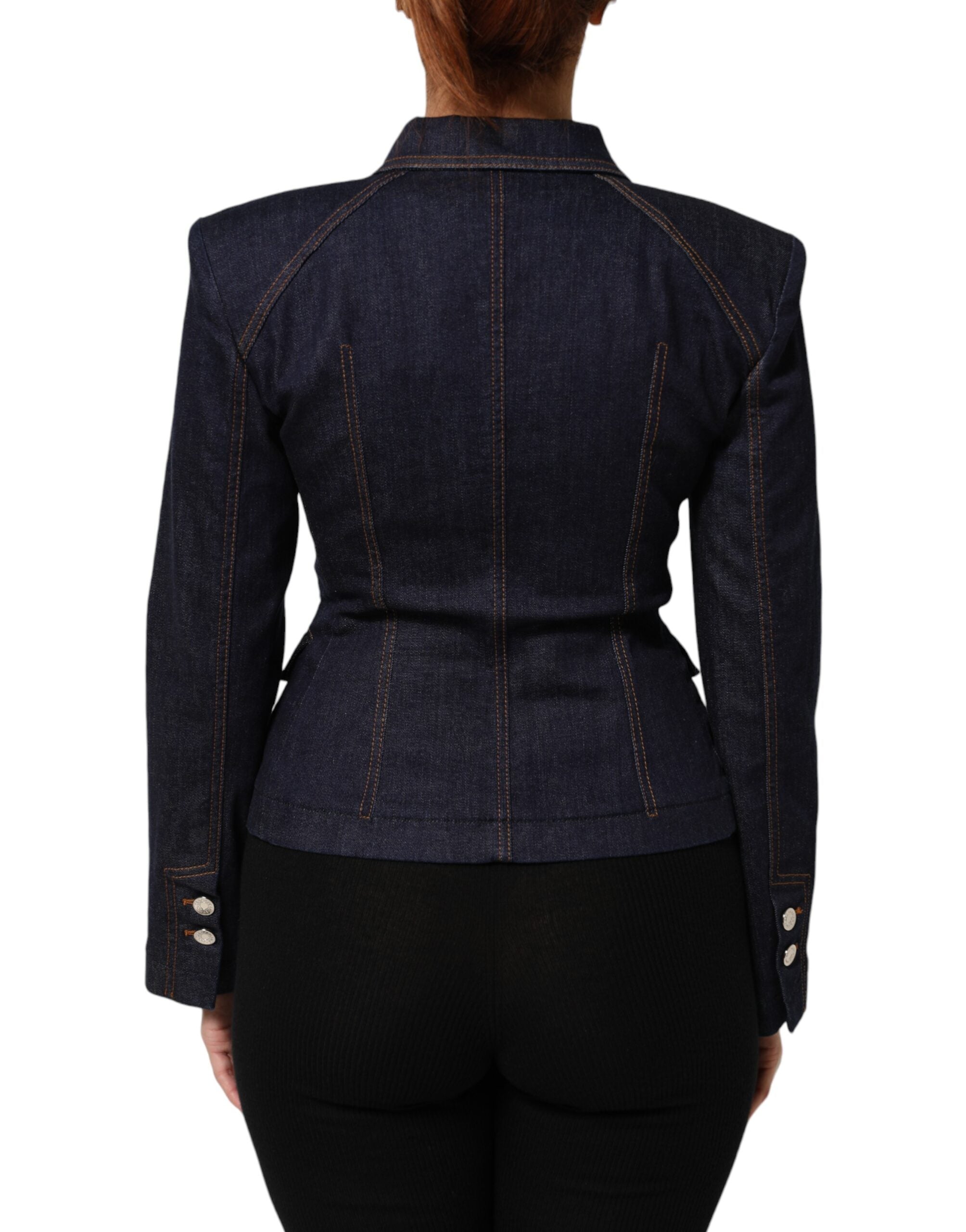 Dark Blue Cotton Collared Denim Coat Jacket
