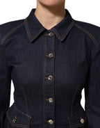 Dark Blue Cotton Collared Denim Coat Jacket