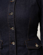 Dark Blue Cotton Collared Denim Coat Jacket
