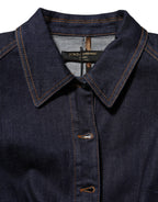 Dark Blue Cotton Collared Denim Coat Jacket