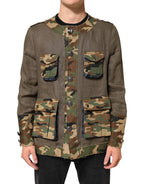Brown Camouflage Linen Button Down Jacket