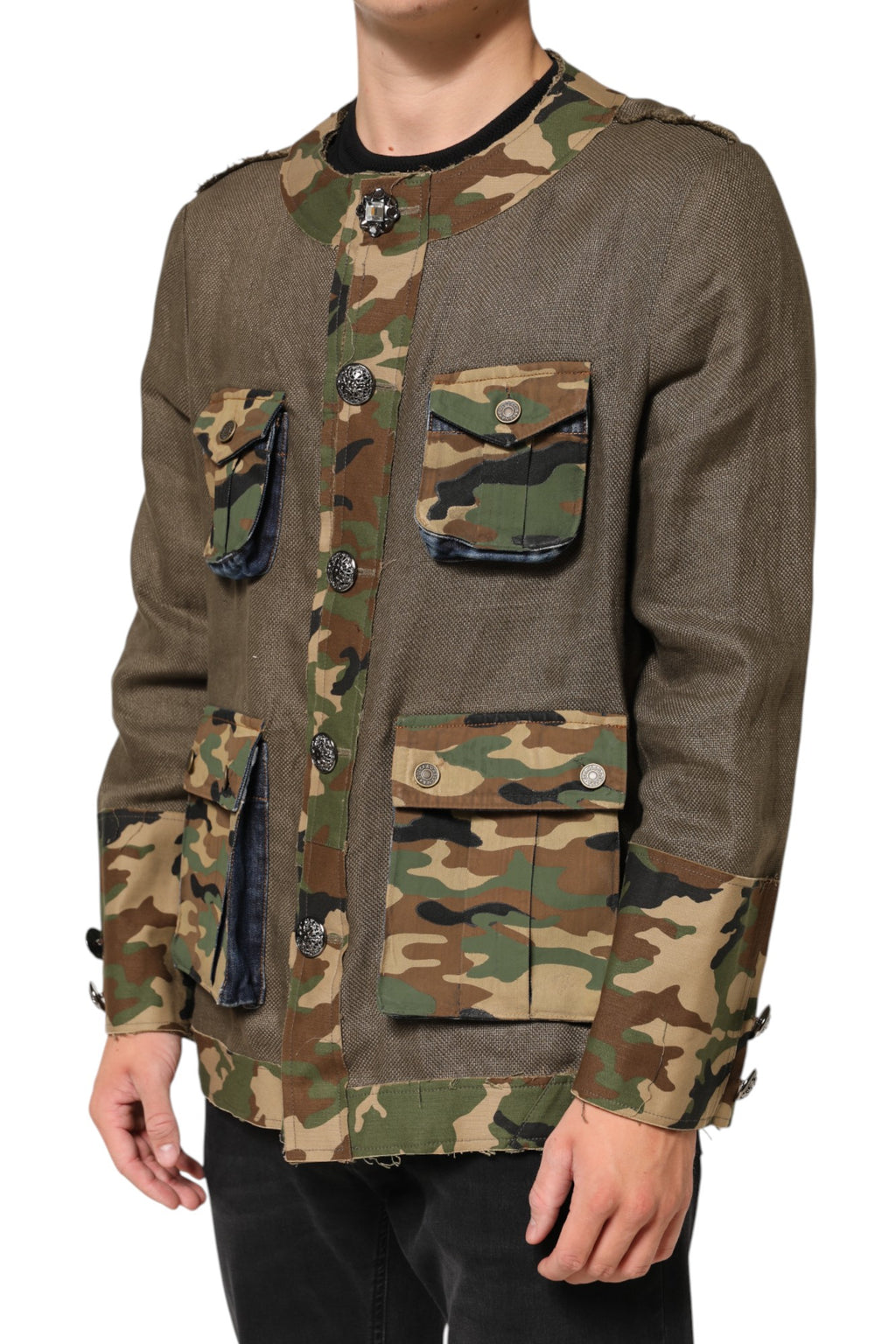 Brown Camouflage Linen Button Down Jacket