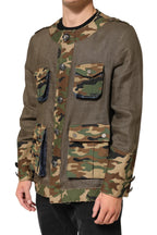 Brown Camouflage Linen Button Down Jacket