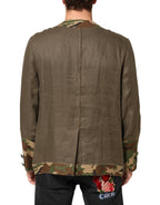 Brown Camouflage Linen Button Down Jacket