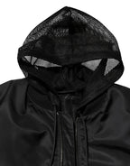Black Nylon Hooded Full Zip Bomber Men Jacket