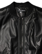 Black Leather Nylon FullZip Blouson Jacket