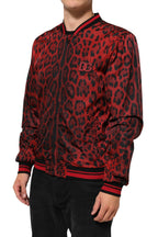 Red Leopard Print Full Zip Bomber Men Jacket