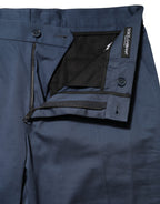 Blue Cotton Mid Waist Dress Men Trouser Pants