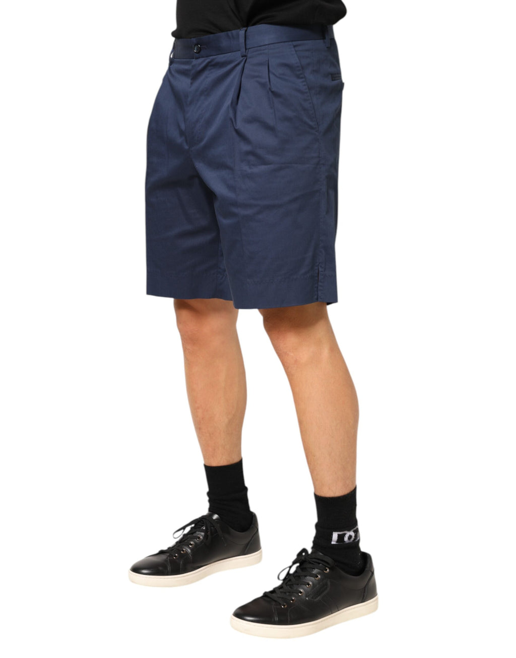 Blue Cotton Stretch Mid Waist Bermuda Shorts