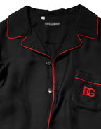 Black Red Contrast Trim Silk Casual Shirt