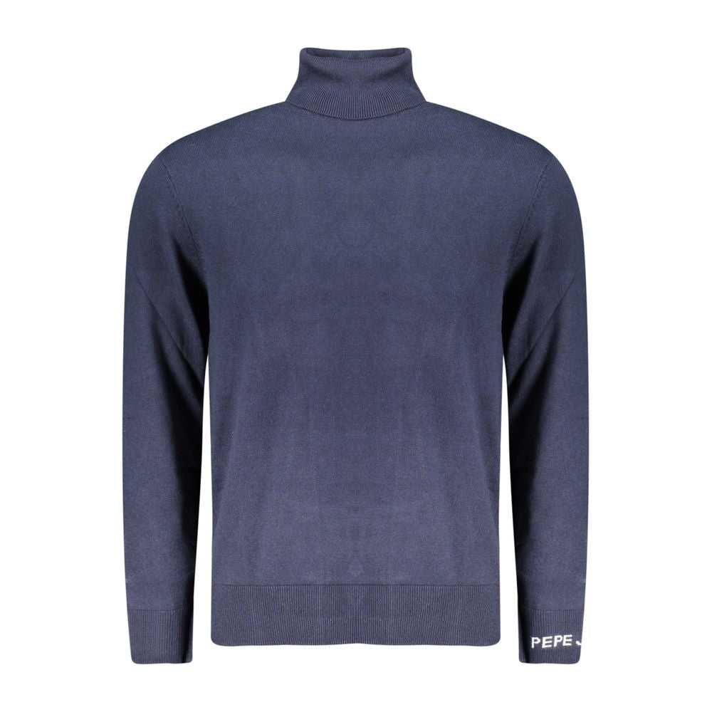 Blue Cotton Men Sweater Turtleneck