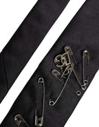 Black Safety Pins Silk Adjustable Necktie Accessory Tie