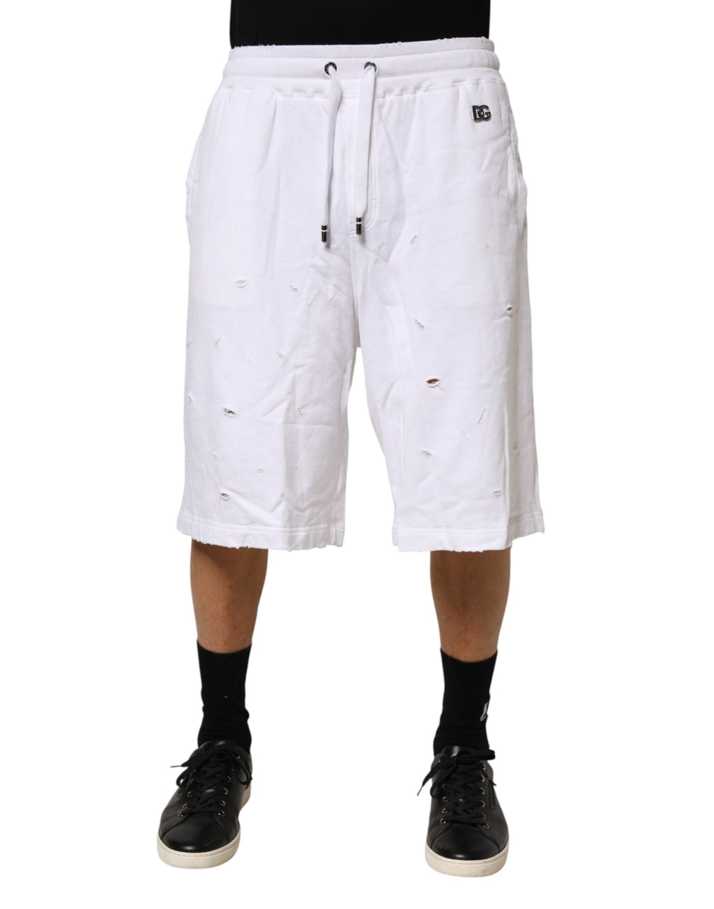 White Distressed Cotton Men Bermuda Shorts