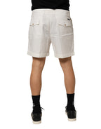 White Cotton Mid Waist Men Bermuda Shorts