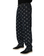 Blue Logo Print Straight Denim Men Jeans