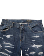 Blue Tattered Cotton Skinny Men Denim Jeans