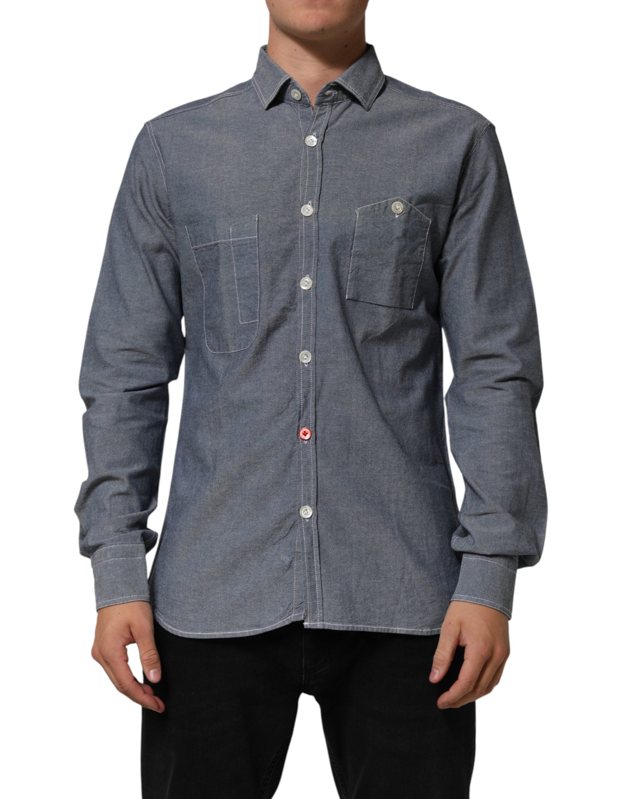 Blue Denim Regular Fit Collared Long Sleeve Casual Shirt