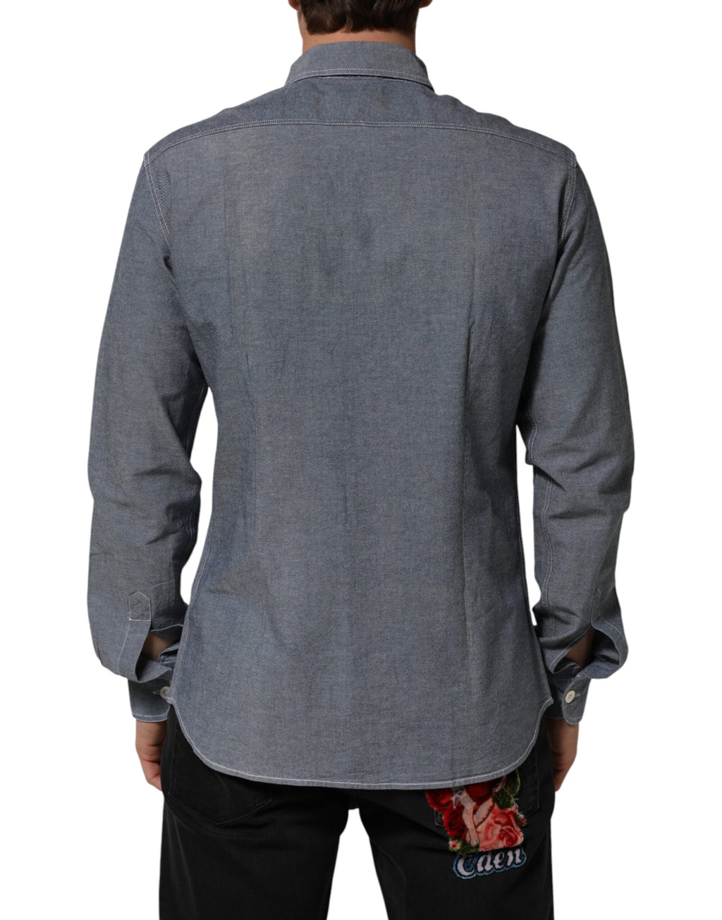 Blue Denim Regular Fit Collared Long Sleeve Casual Shirt