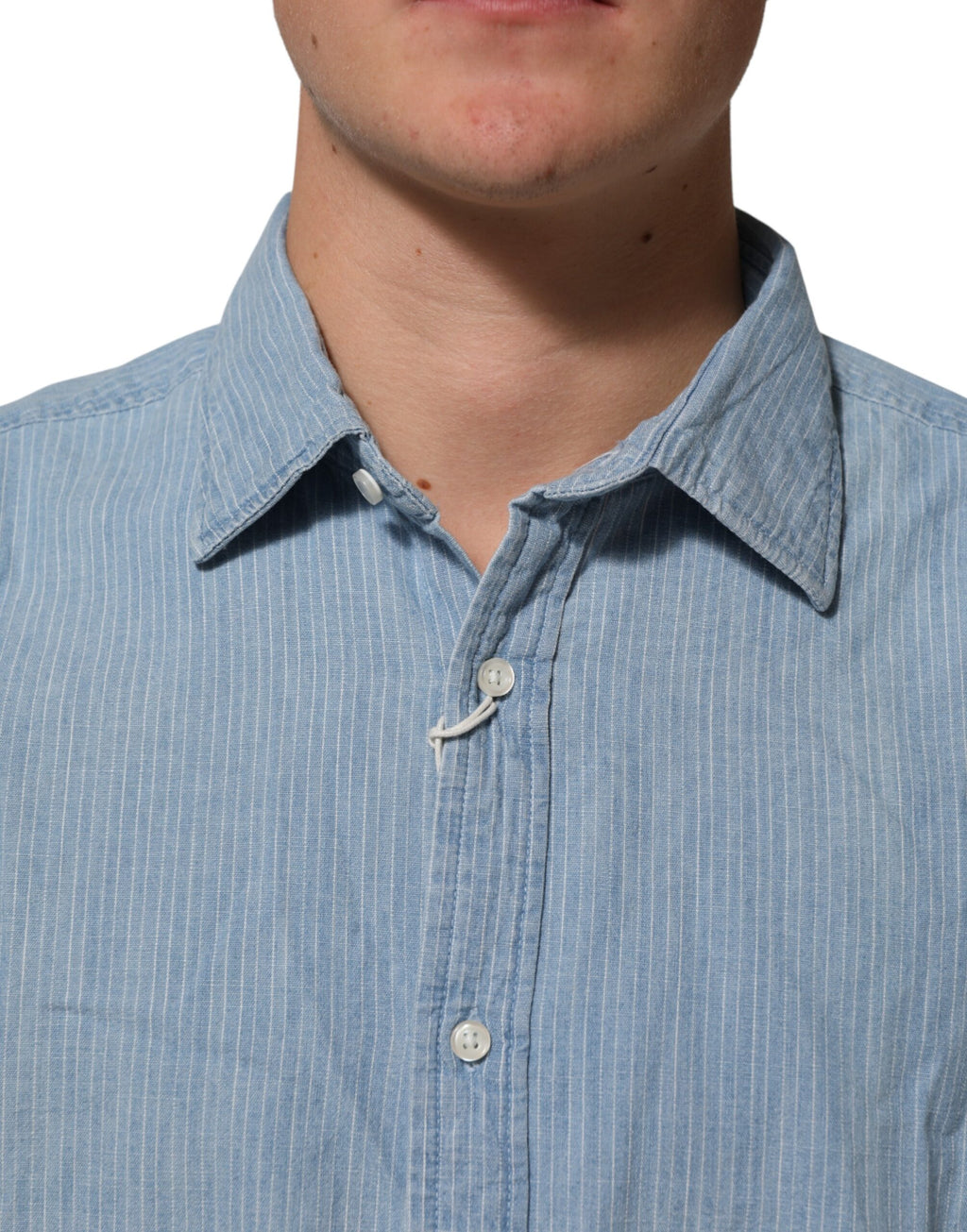 Blue Denim Regular Fit Collared Long Sleeve Men Shirt