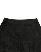 Black Mid Waist Cropped Corduroy Men Trouser Pants