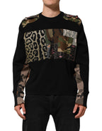 Black Patchwork Crew Neck Pullover Sweater