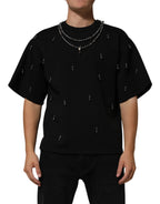 Black Polyester Necklace Embellished T-shirt