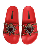 Red Sacred Heart Stud Slides Beachwear Shoes