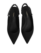 Black Crystal Charmeuse Slingback Shoes