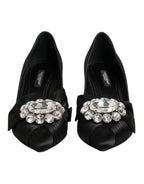 Black Satin Bow Crystal Embellishment Pumps Shoes