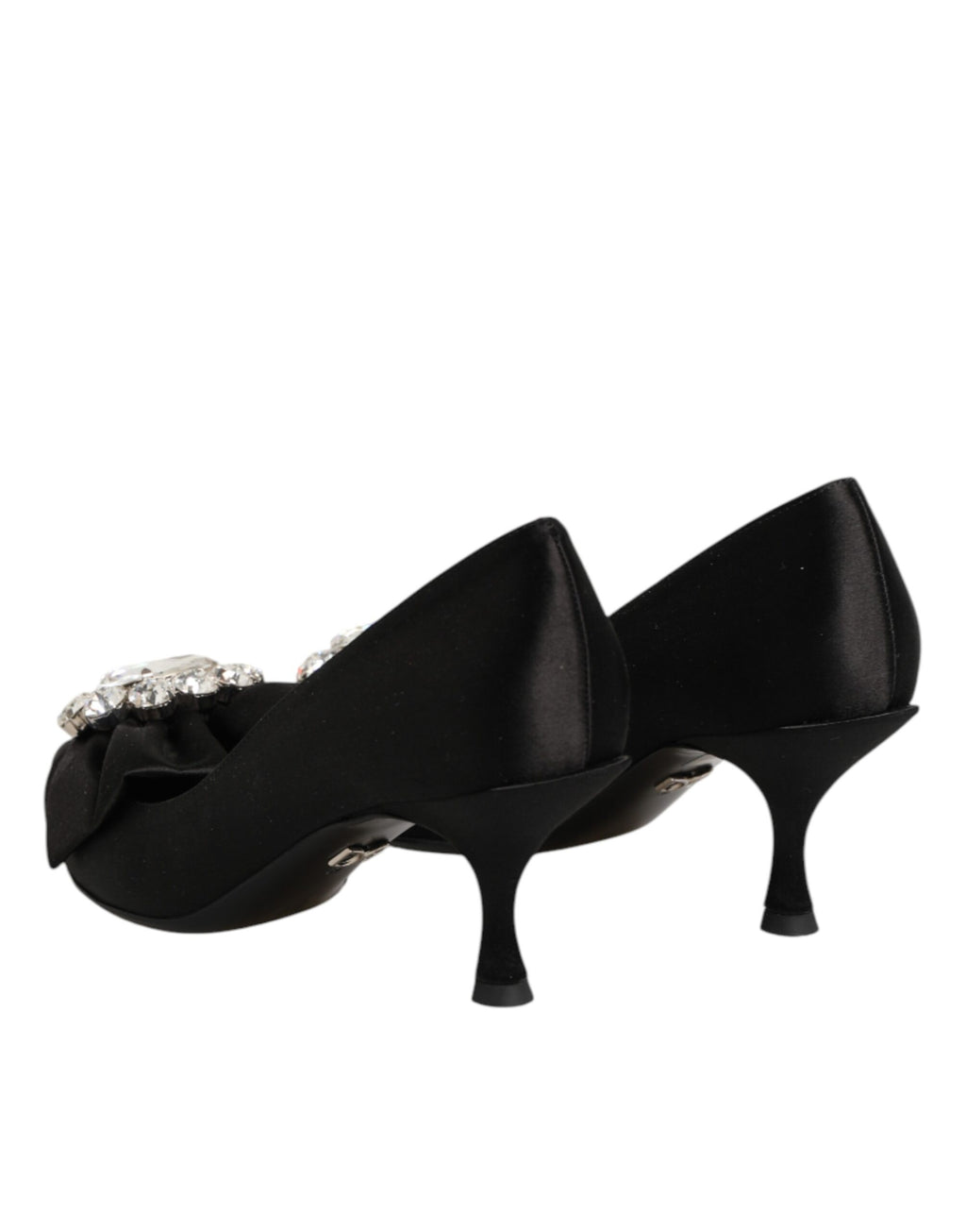 Black Satin Bow Crystal Embellishment Pumps Shoes