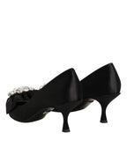 Black Satin Bow Crystal Embellishment Pumps Shoes