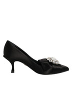 Black Satin Bow Crystal Embellishment Pumps Shoes