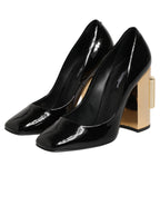 Black Gold Patent Leather Logo Heels Pumps Shoes