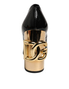 Black Gold Patent Leather Logo Heels Pumps Shoes