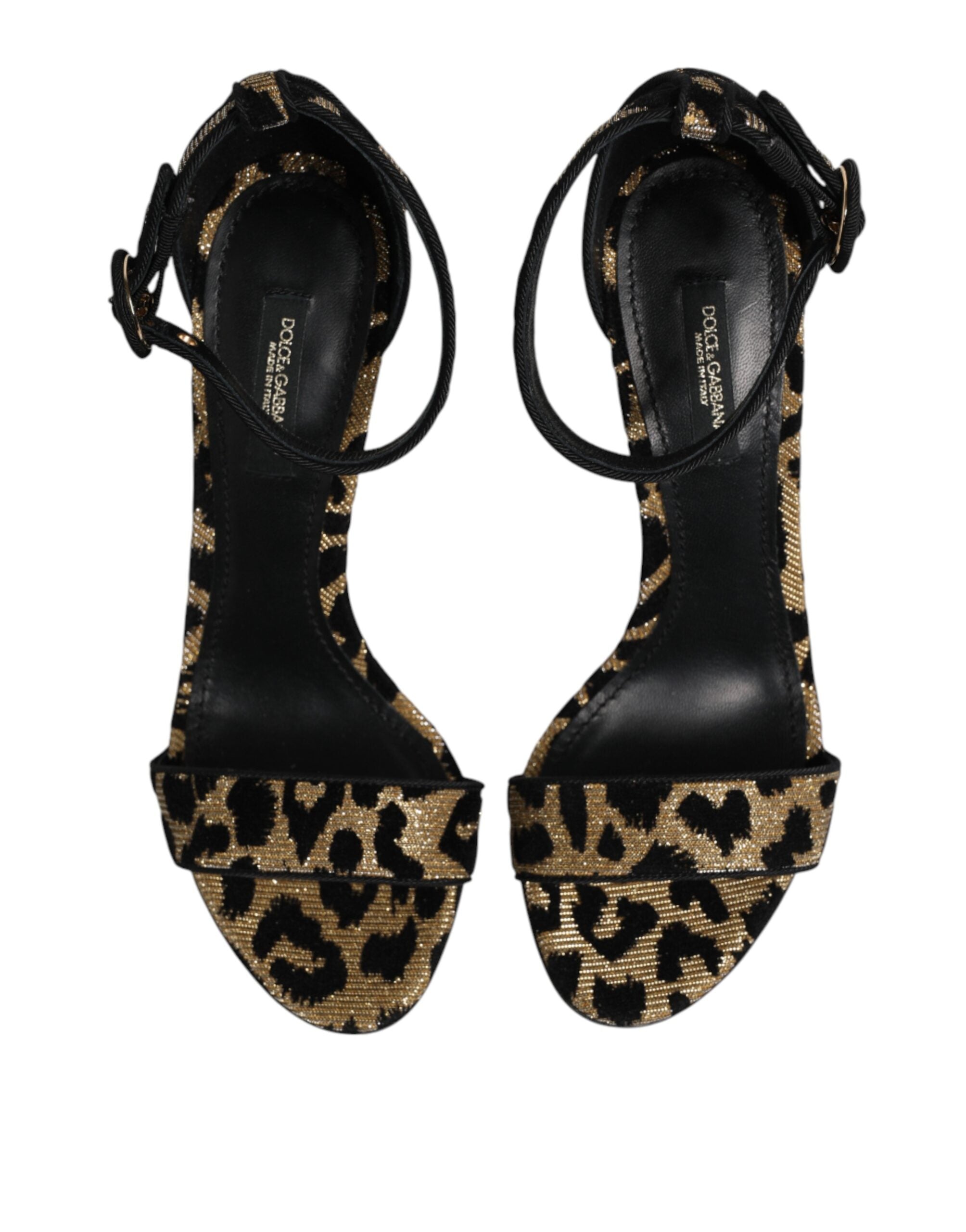 Gold Leopard Ankle Strap Heels Sandals Shoes